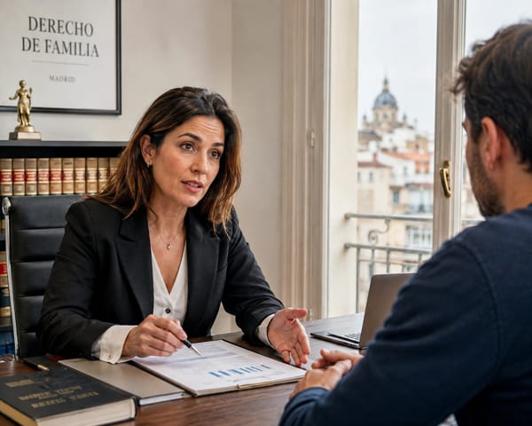 Abogada de familia en Madrid explicando a un cliente quién paga los gastos de la vivienda tras el divorcio