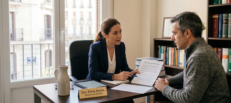 Abogada de familia en Madrid explicando las causas legales de desheredación a su cliente