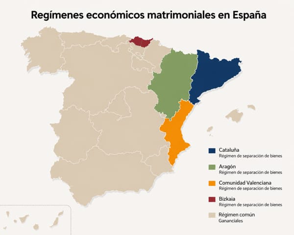 Esquema comparativo de los tres tipos de régimen económico matrimonial en España