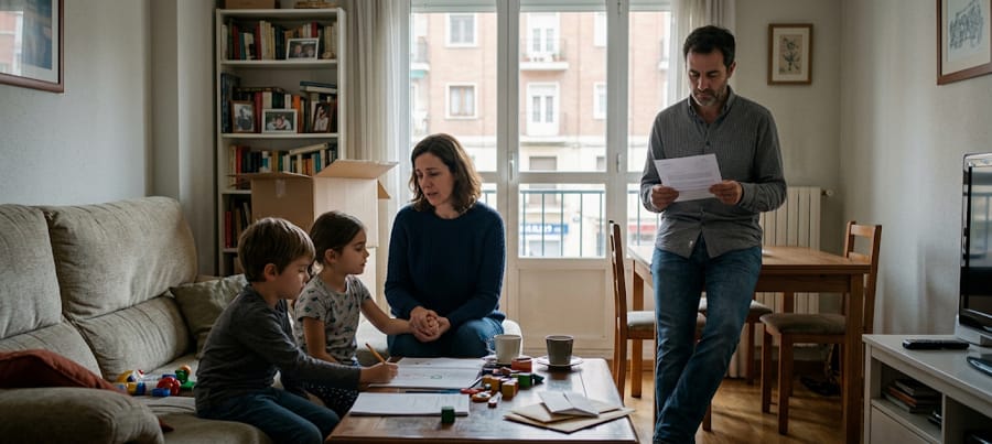Familia con hijos menores en el domicilio familiar durante un proceso de divorcio en Madrid