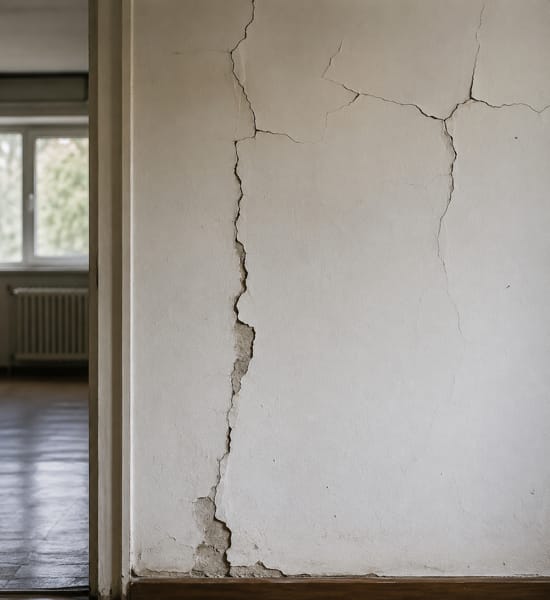 Grietas en la pared de un piso de segunda mano como ejemplo de defecto oculto en vivienda