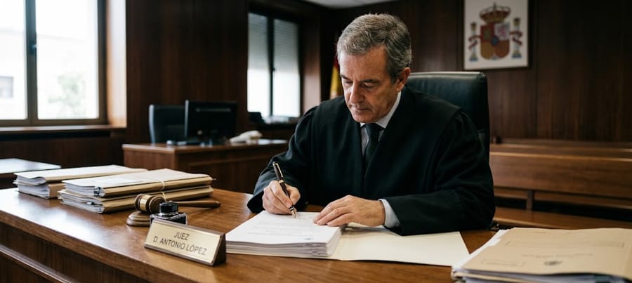 Juez firmando la homologación judicial de un convenio regulador de separación