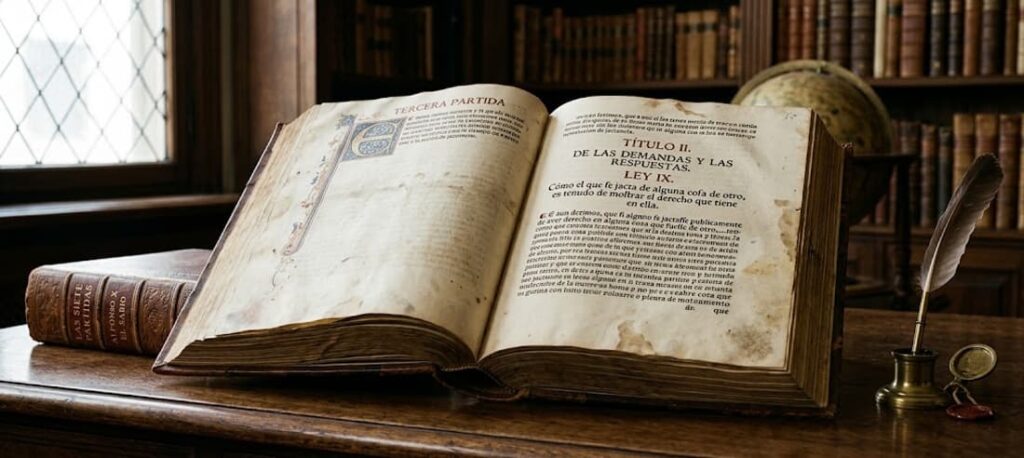 Libro antiguo de Las Partidas de Alfonso X el Sabio, origen histórico de la acción de jactancia en el derecho español