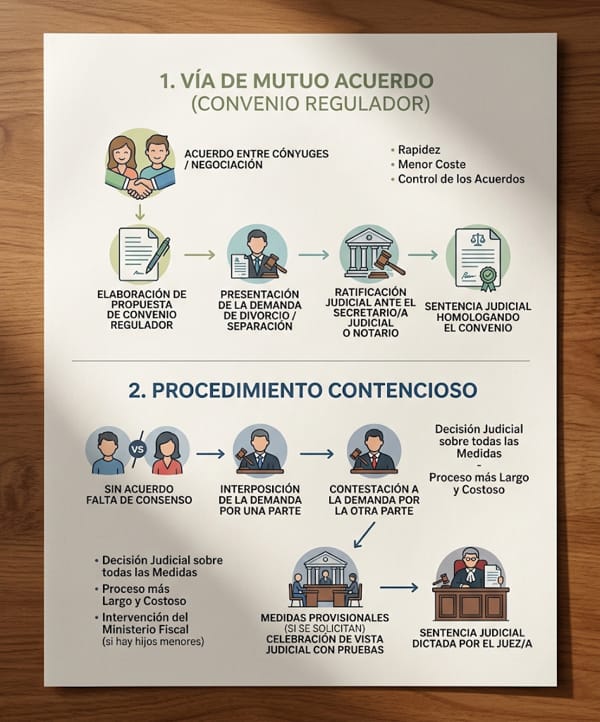Esquema visual de las dos vías del procedimiento de familia
